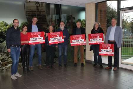 Goede doelen nemen cheques in ontvangst (eigen beeld Rouwmaat)