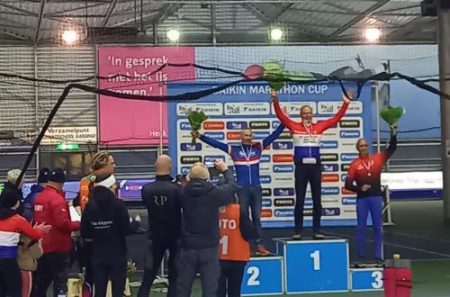 Harrie Klein Gebbink Nederlands Kampioen Marathonschaatsen Masters 70+