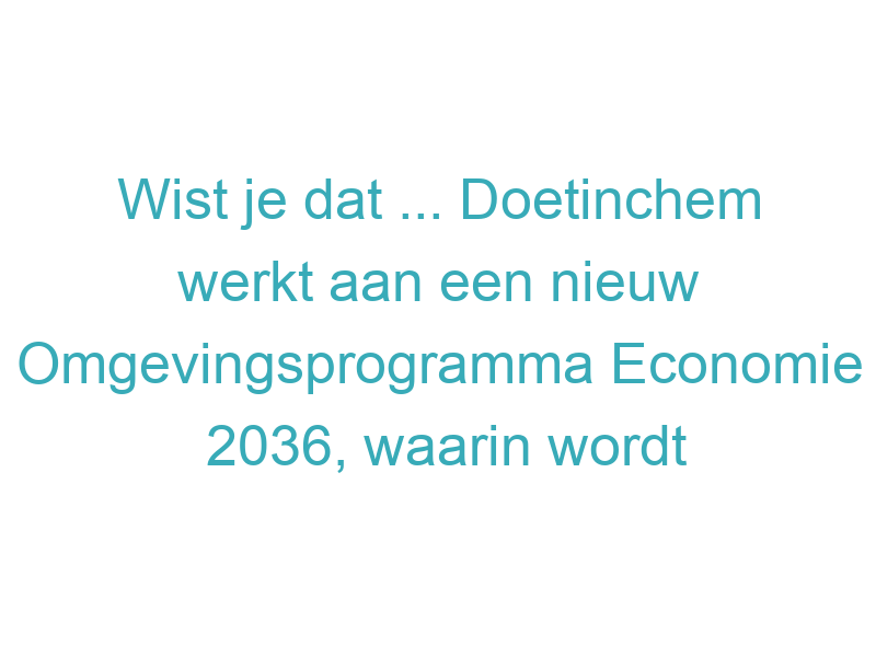 Wist je dat ... Doetinchem werkt aan een nieuw Omgevingsprogramma Economie 2036, waarin wordt vastgelegd hoe de lokale economie zich de komende tien jaar moet ontwikkelen?