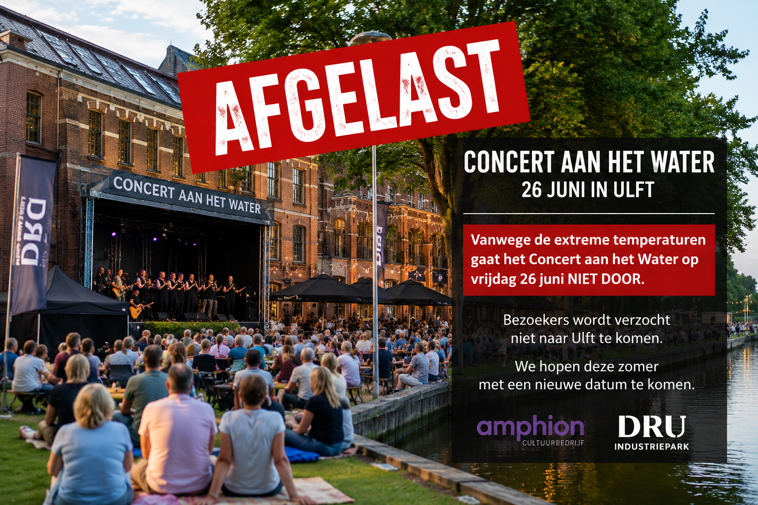 Concert aan het Water in Ulft afgelast vanwege extreme hitte