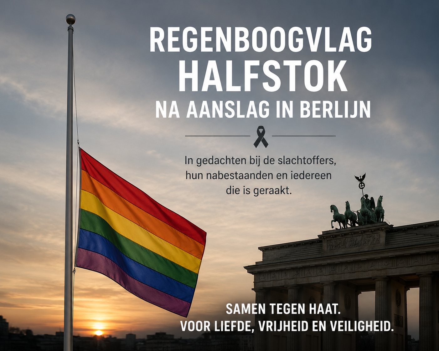 Oproep om regenboogvlag halfstok te hangen na aanslag in Berlijn