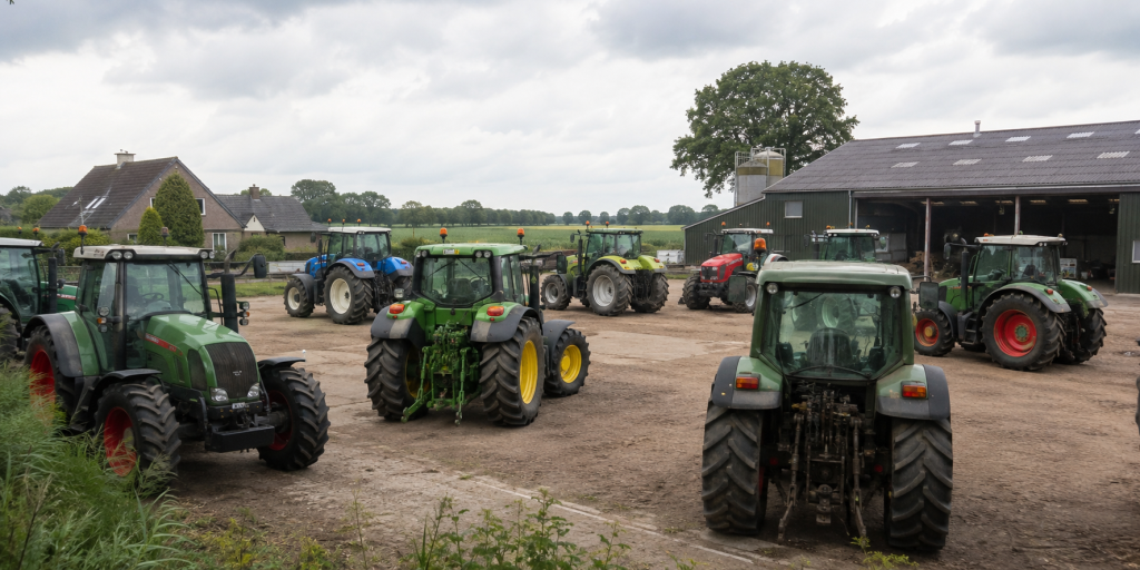 Tractoren, boerderij, erf, protest